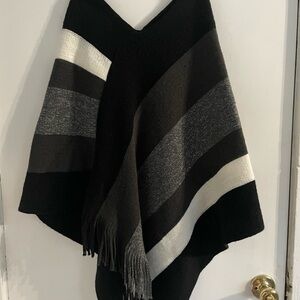 Elegant Warm Black and Gray Striped Poncho